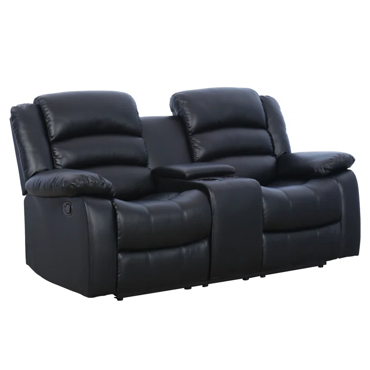 Emryn 71.7'' Wide Modern and Overstuffed Breathable Vegan Leather Manual Reclining Loveseat Sofa with Cup Holder and Storage