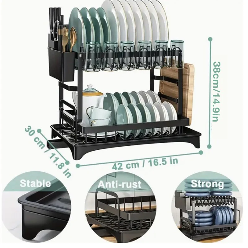 Collapsible 2 Tier Dish Drying Rack For Kitchen Counter