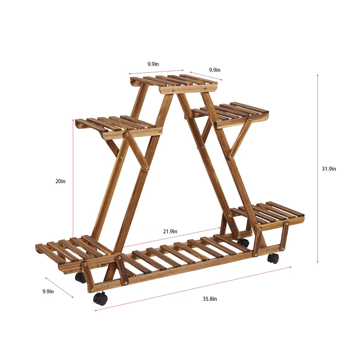 Movable Outdoor Ladder Plant Stand Garden Wood Rack with 6 Tiers