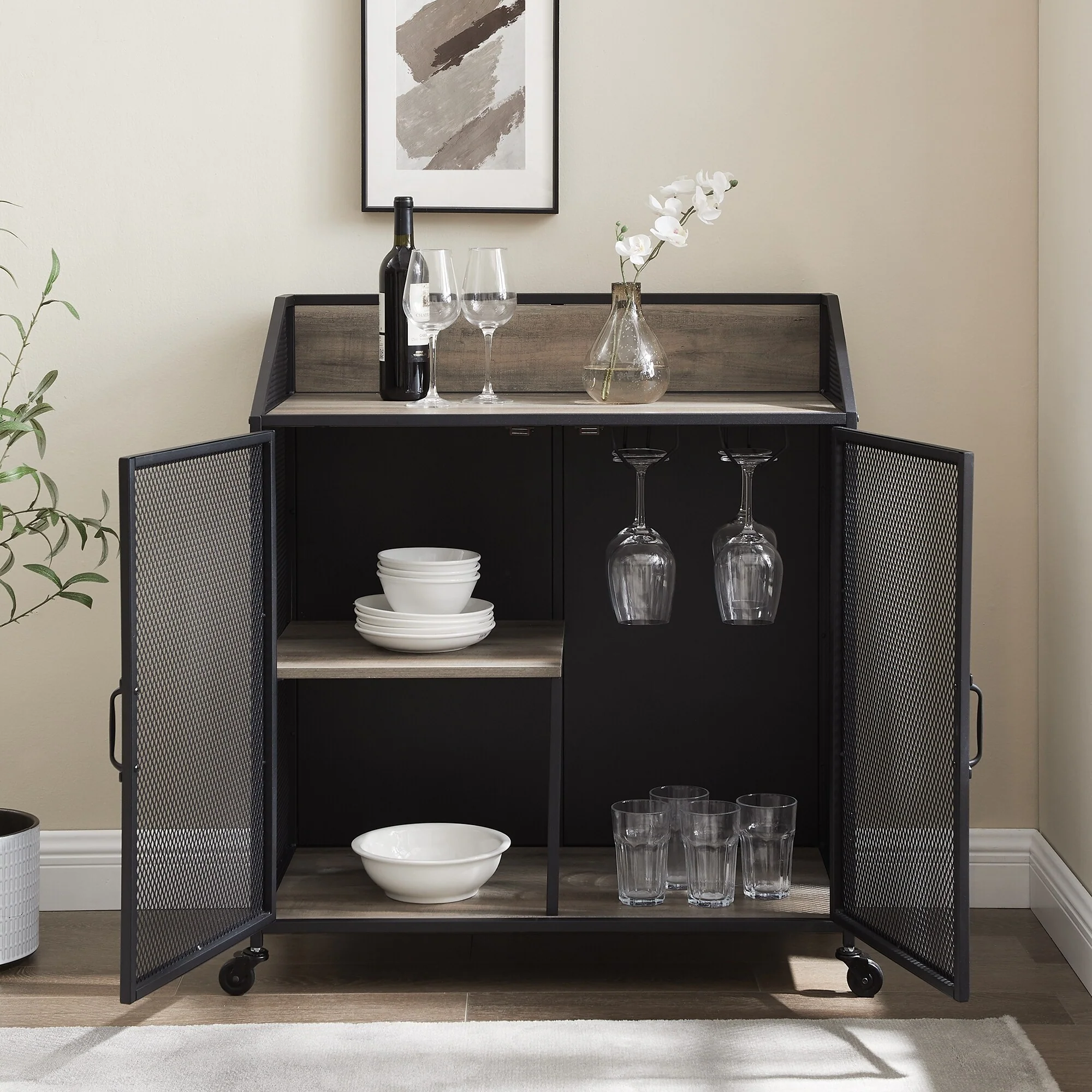 Middlebrook Pierpont Industrial Mesh Bar Cabinet