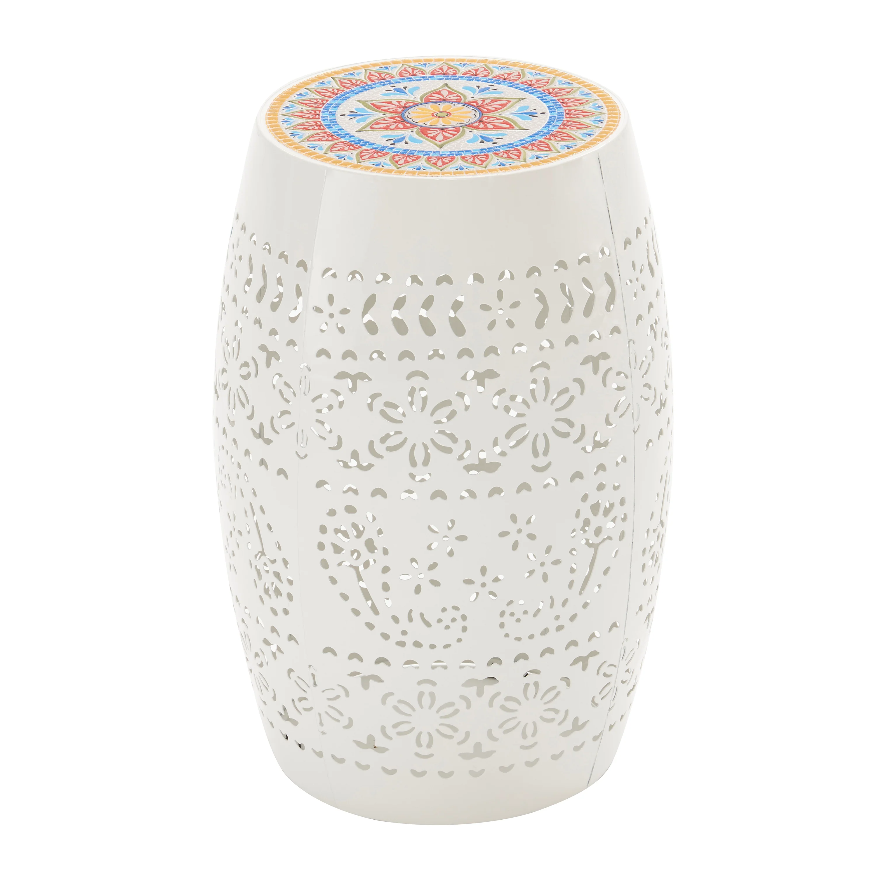 Whimsies Outdoor Ceramic Mosaic Side Table with Cut-Out Pattern