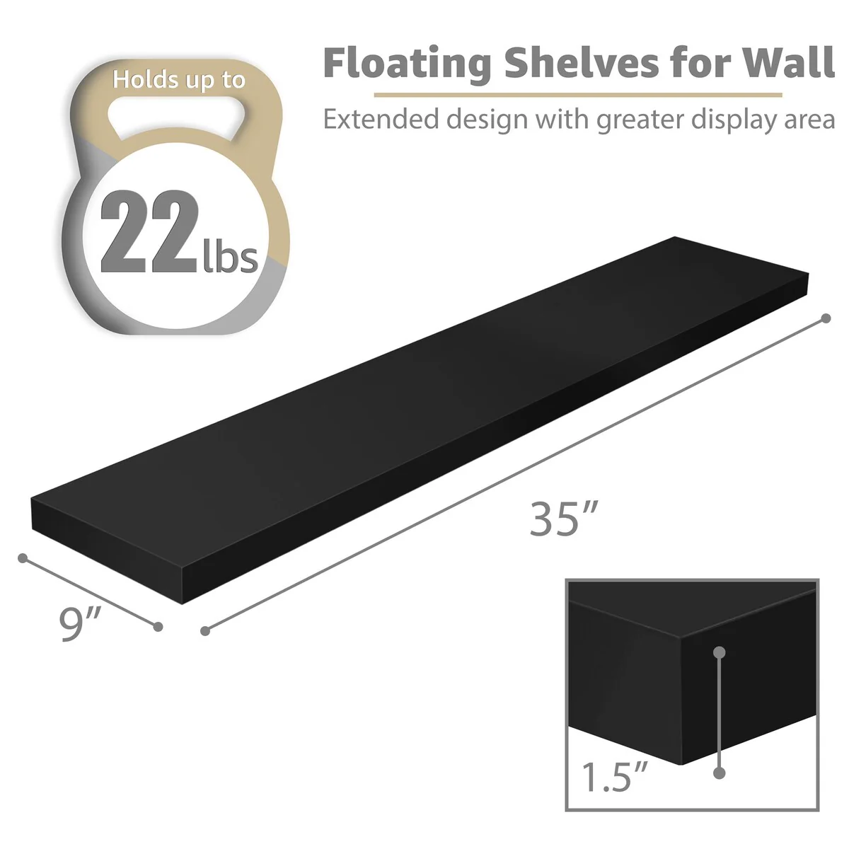 Sorbus Long Floating Shelves for Wall Set of 2 - 35