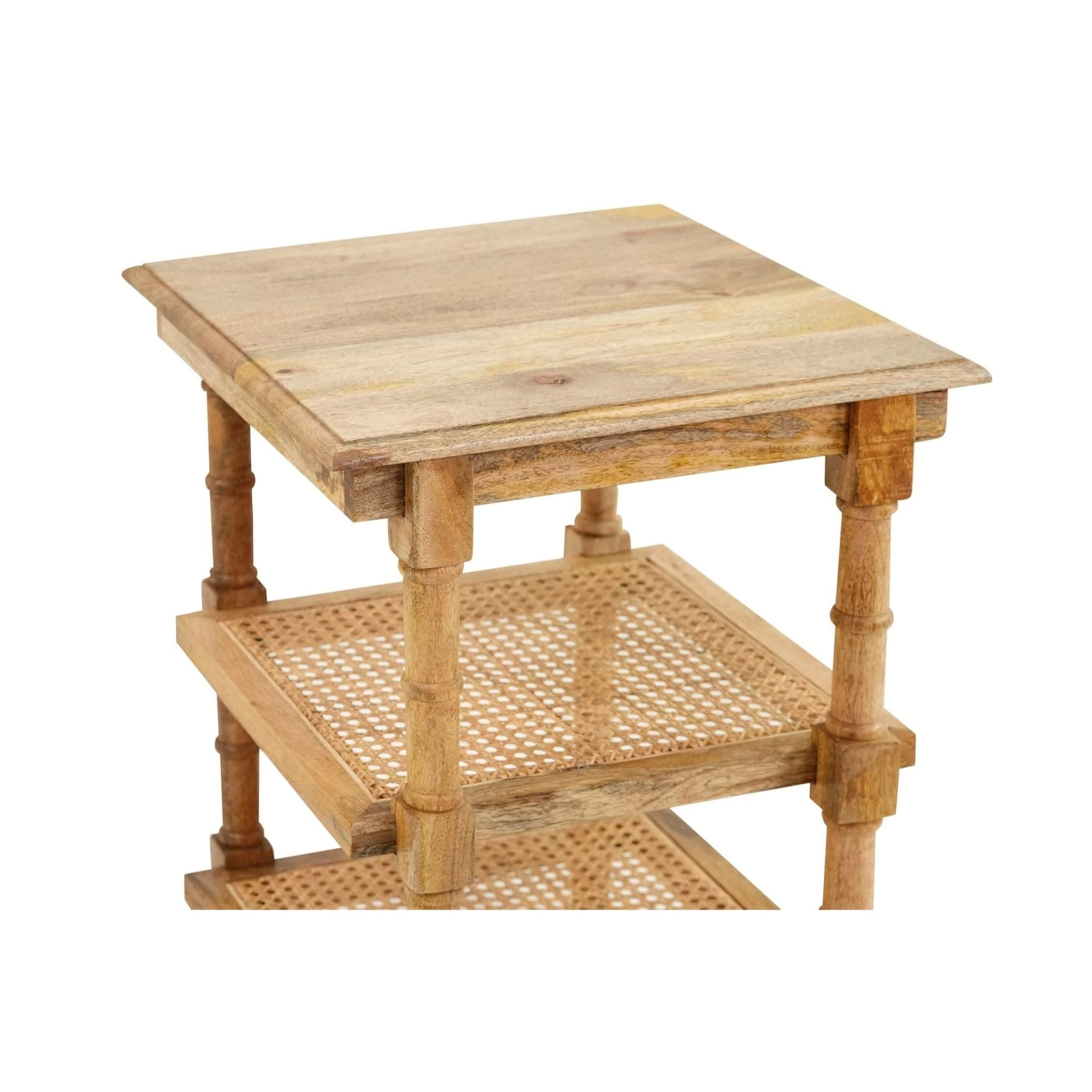 Chesterfield Wood & Cane 3 Shelf Side Table