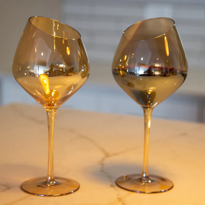 Slant Collection Gold Luster Wine Glasses, Set of 2
