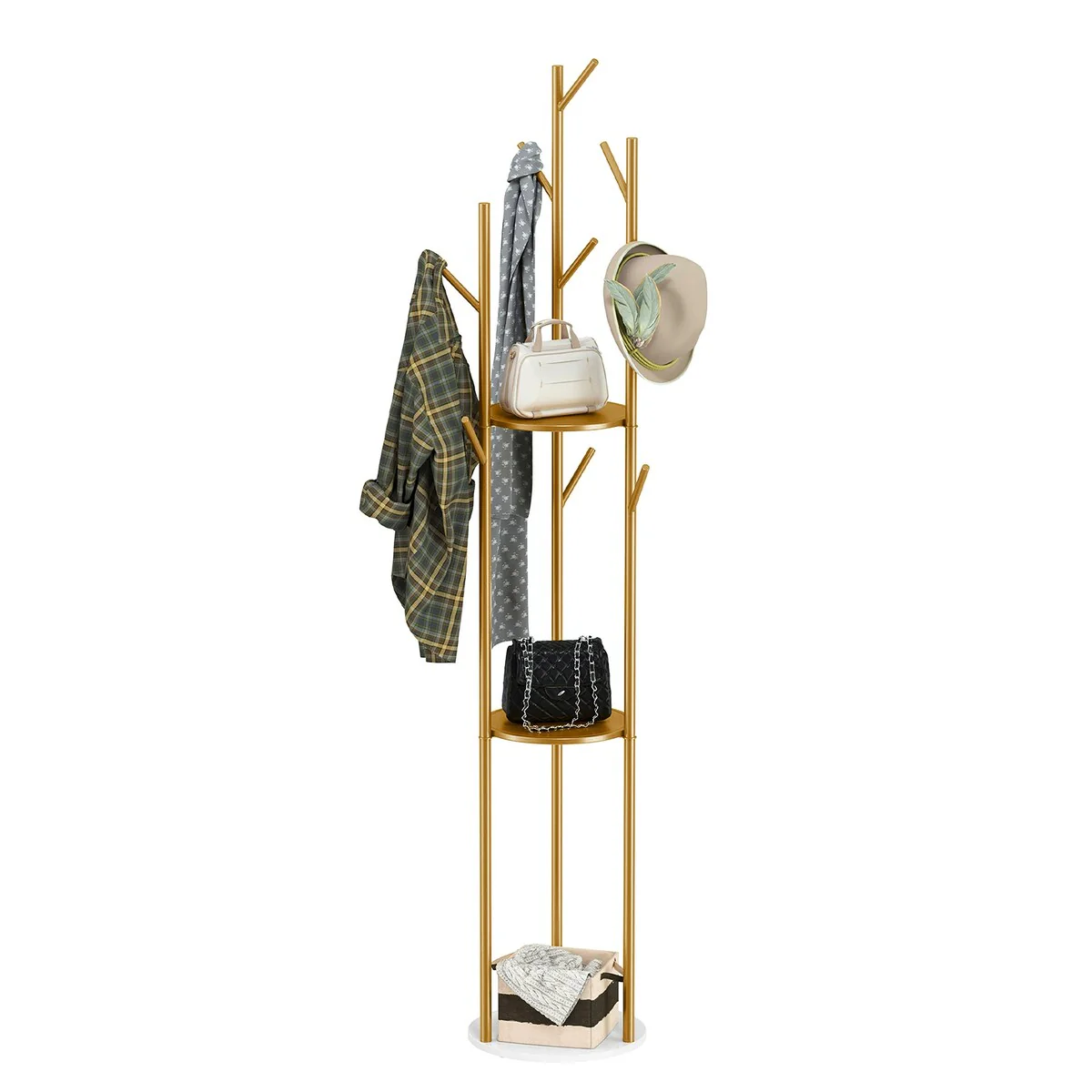 Marble Base Freestanding Clothes Hanging Rack Stand with Storage Shelf