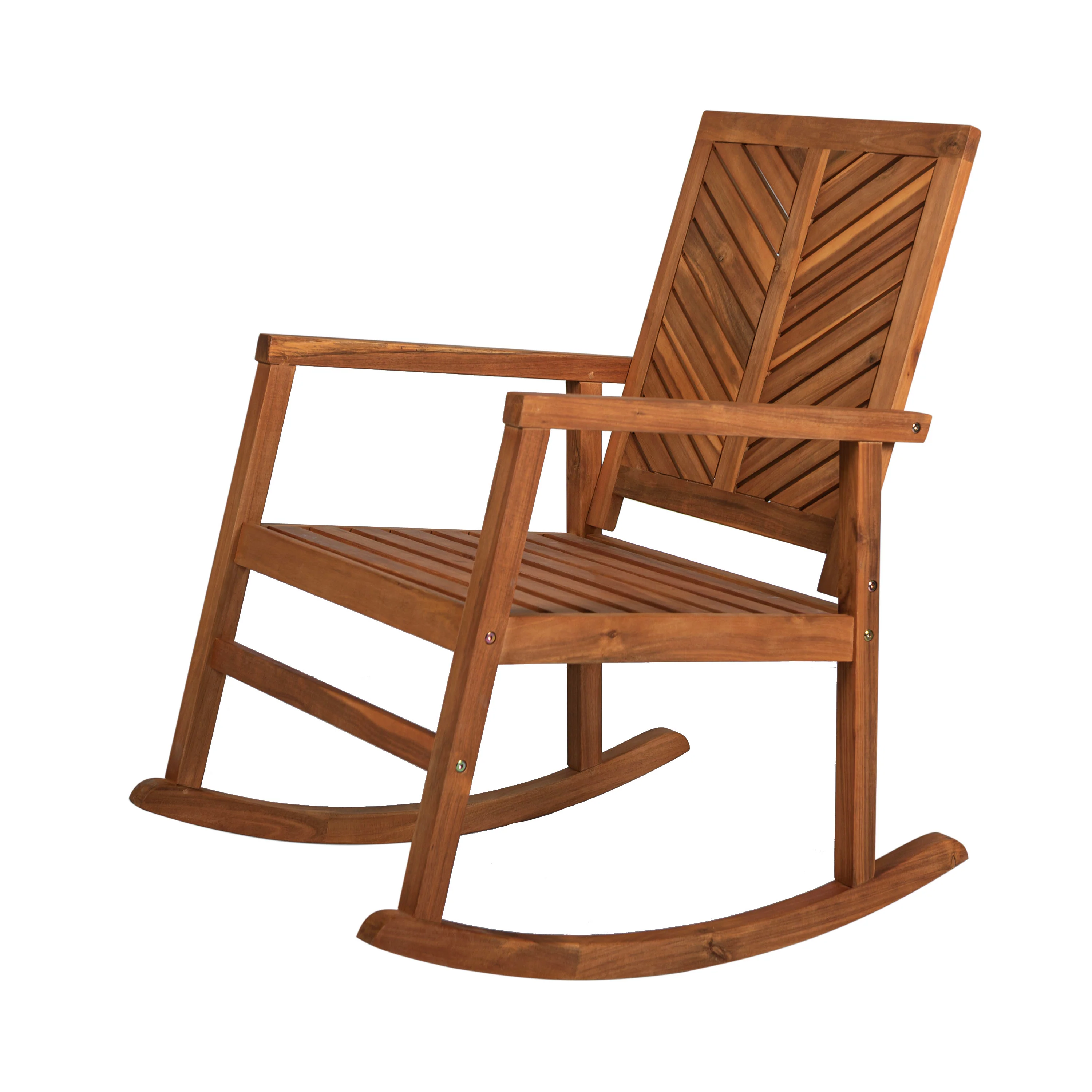 Ned Modern Chevron-Back Acacia Wood Patio Outdoor Rocking Chair