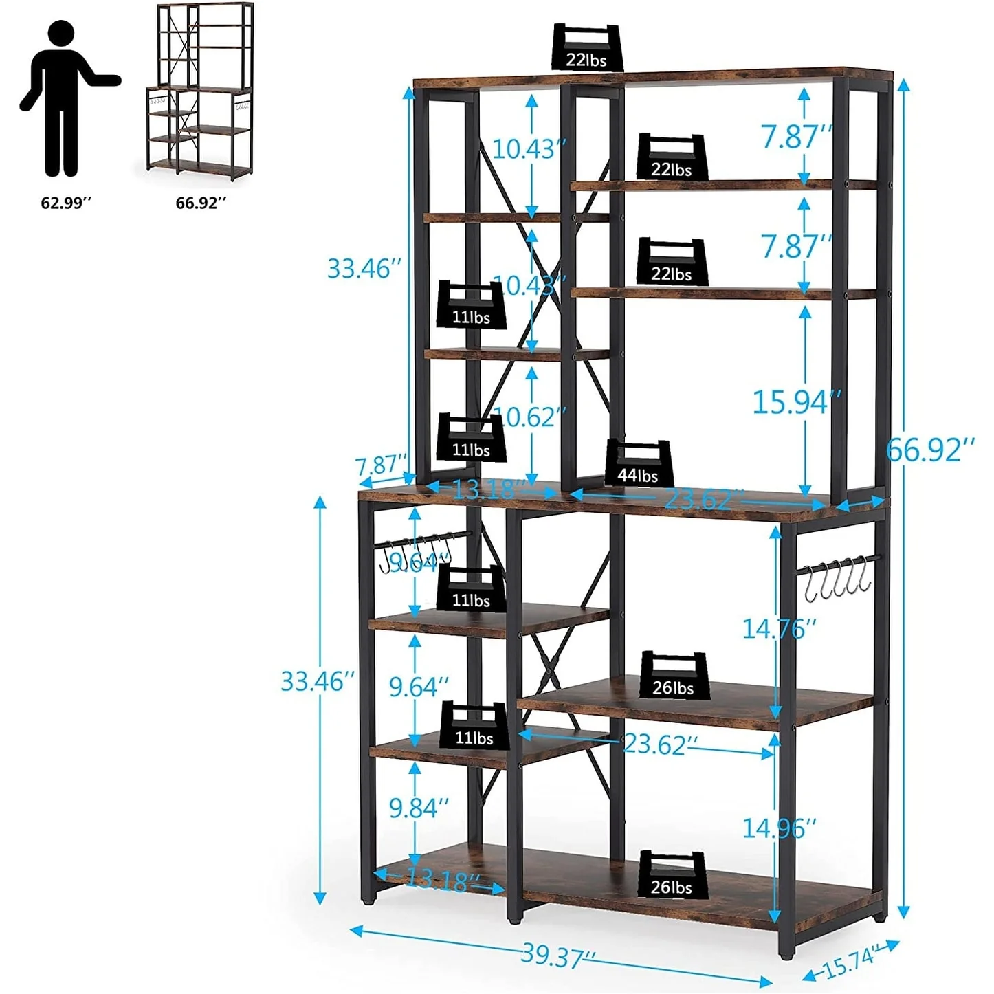 Kitchen Baker's Rack, Free Standing 5-Tier, 6-Tier Kitchen Utility Storage Shelf Rack