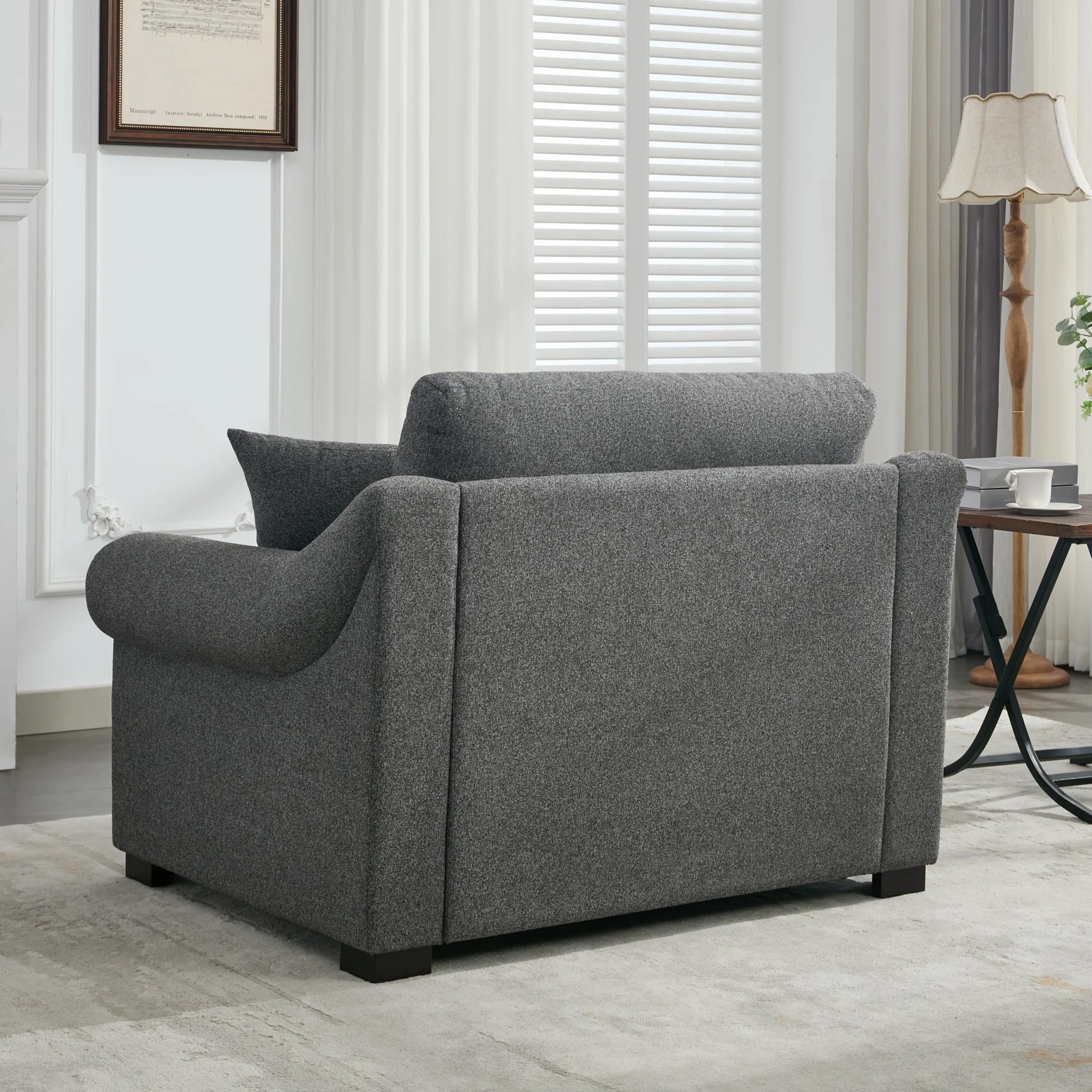 Elicited Upholstered Arm Chair with Wide Armrests and Removable Cushion