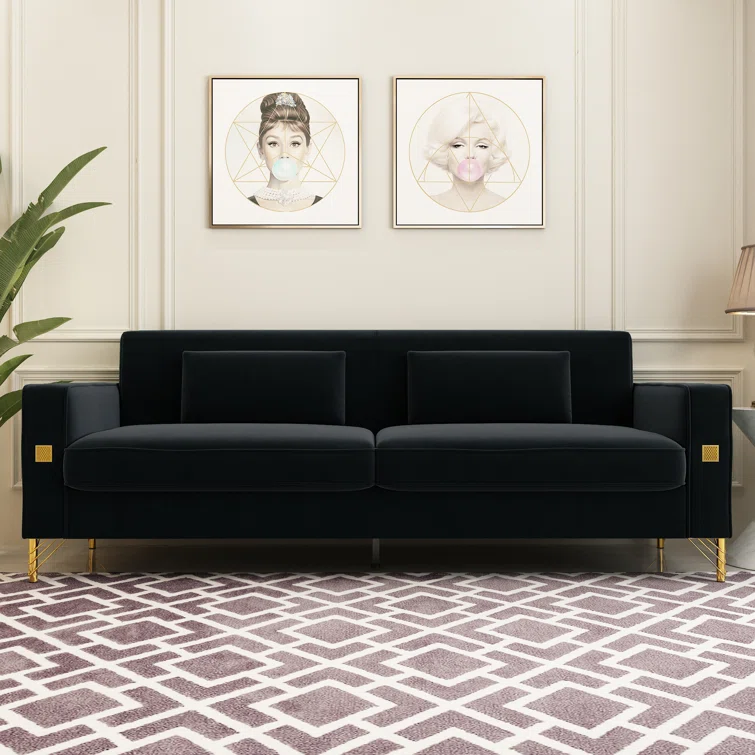 Deondry 85.63" Velvet Square Arm Sofa