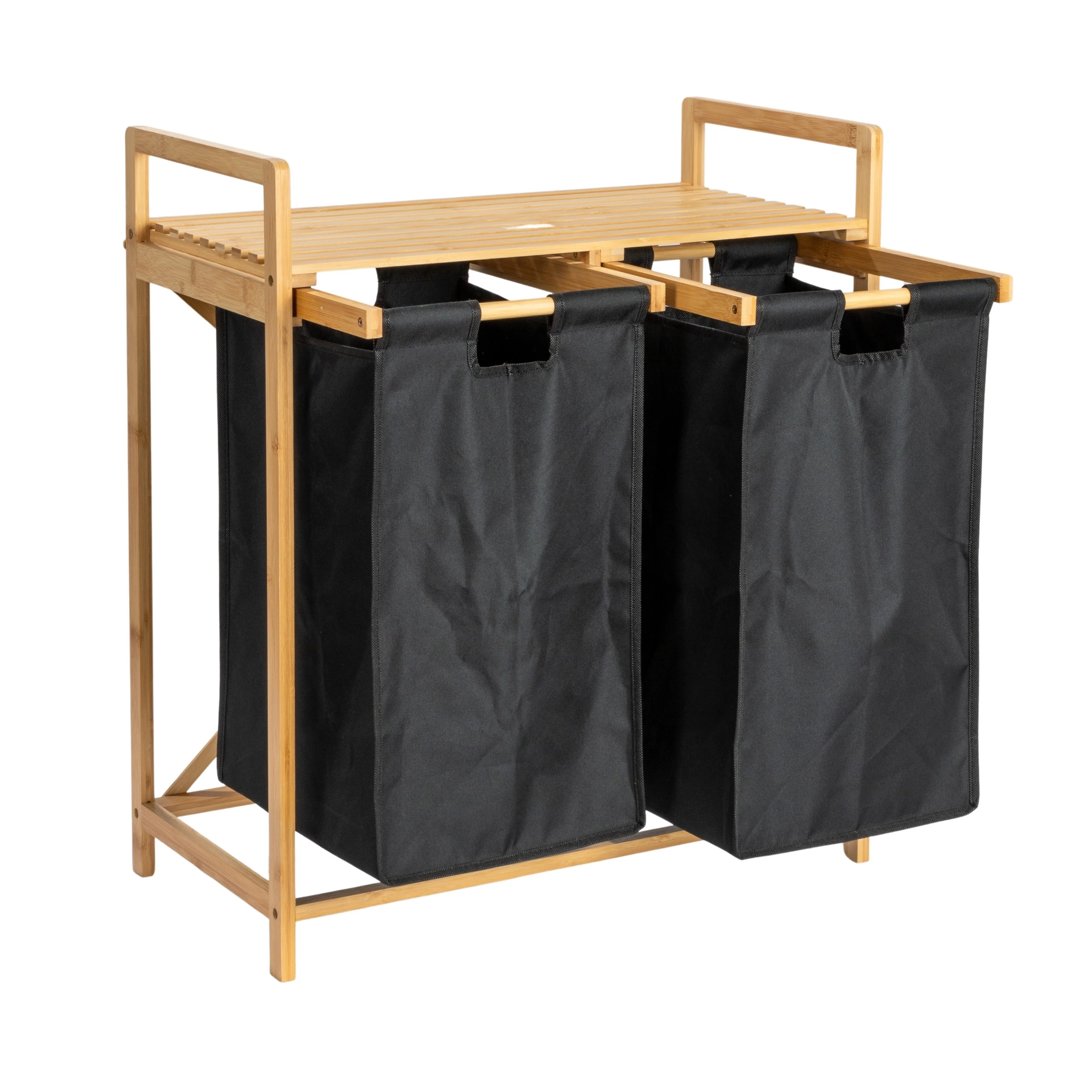 Household Essentials Bamboo Pull Out Double Hamper with Shelf - 25.4