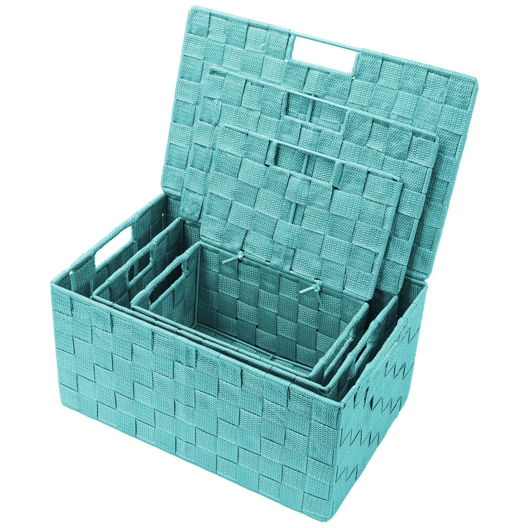 Weave Stackable Basket Set, 3 Pieces - Aqua