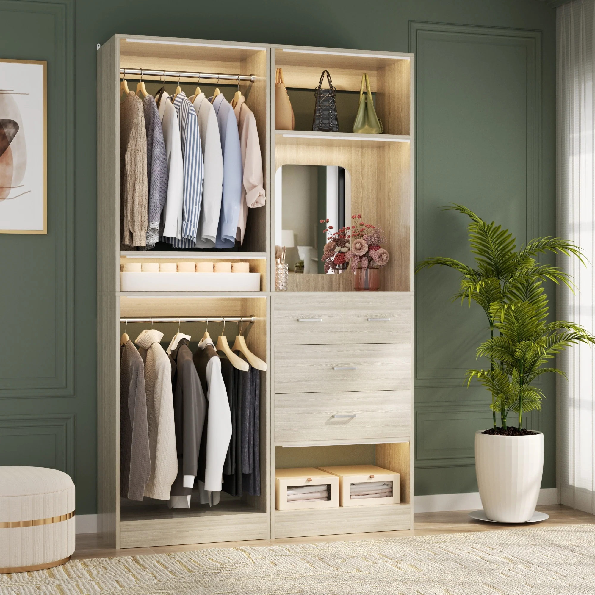 Cimly Set of 2 Free-standing Closet System with Drawers and Hanging Rods for Reach-in/ Walk-in Closet
