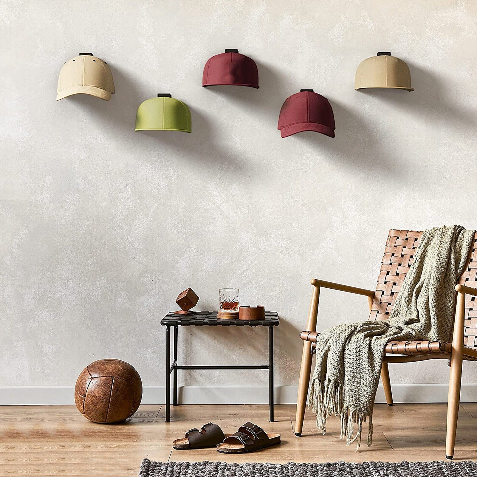 Baseball Cap Rack Wall Door Hanger with 12 Hooks and Adhesive