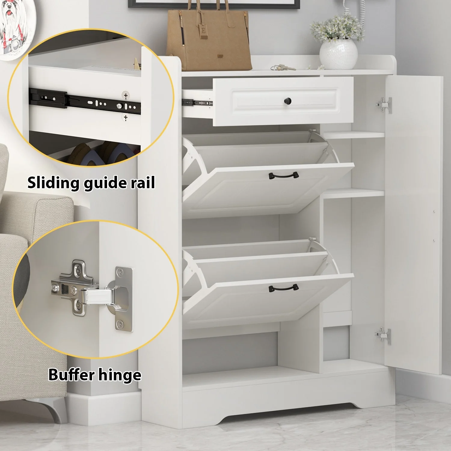 Kerrogee Shoe Cabinet w/ Drawers for Up to 18 Pairs (Can Fit Boots )