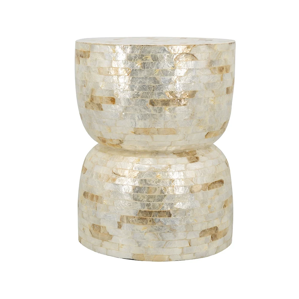 Gold & White Capiz Hourglass Side Table