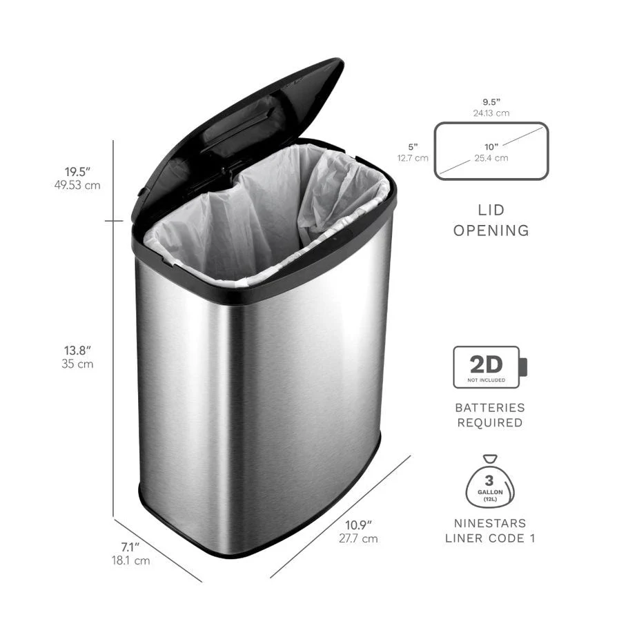 NINESTARS Motion Sensor Stainless Steel 2-in-1 Combo Bathroom/ Kitchen Trash Can Set CB-50-9/8-1
