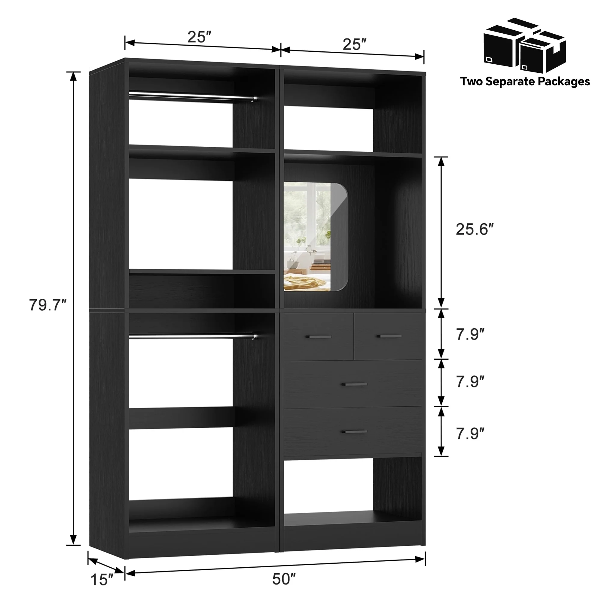 Cimly Set of 2 Free-standing Closet System with Drawers and Hanging Rods for Reach-in/ Walk-in Closet