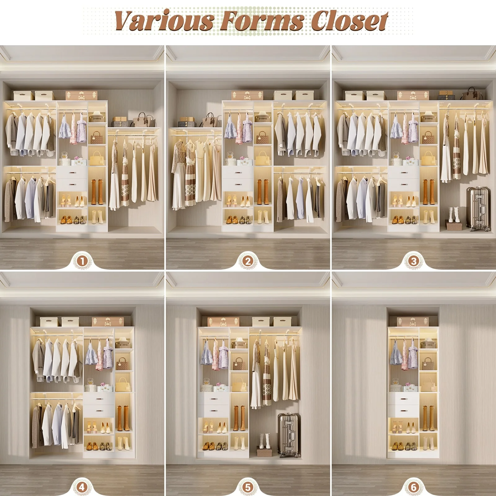 31.5'' to 96'' W Closet Organizer System with Drawers and Tower Shelves for Reach-in and Walk-in Closet