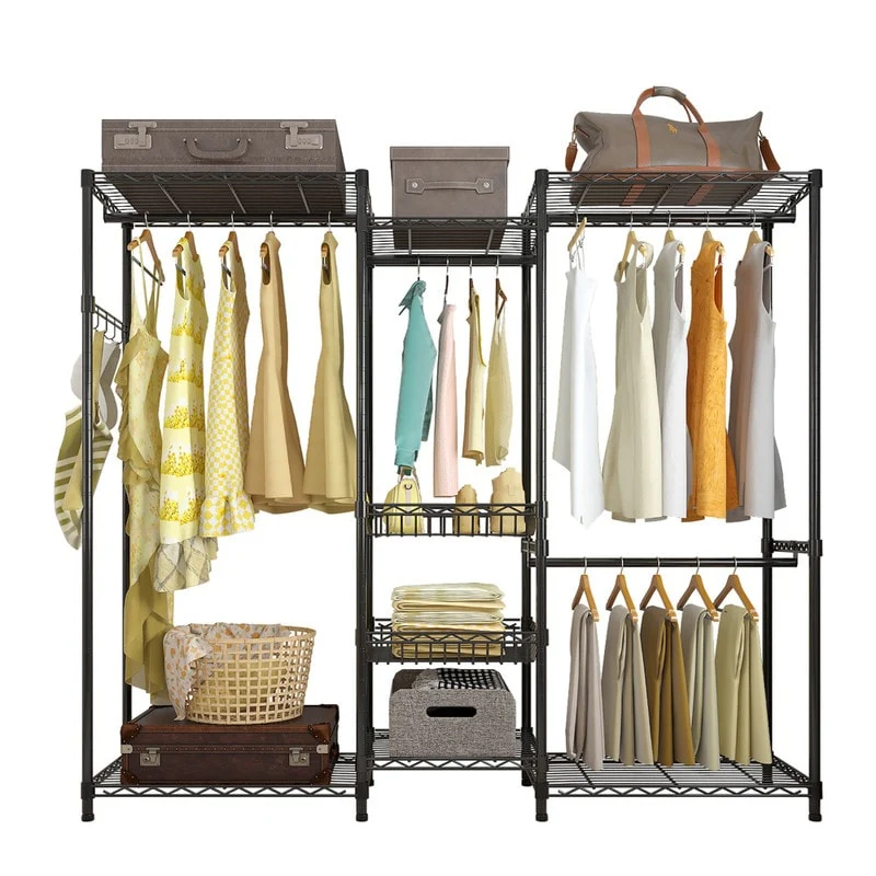 Freestanding Closet Organizer Metal Garment Rack Portable Clothes Hanger Black
