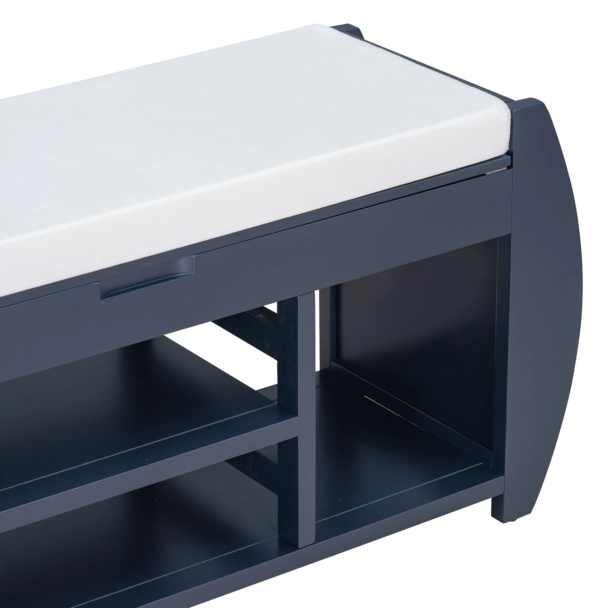 Multifunctional Storage Bench with Cushion and Curved Side Panel for Entrance and Living Room