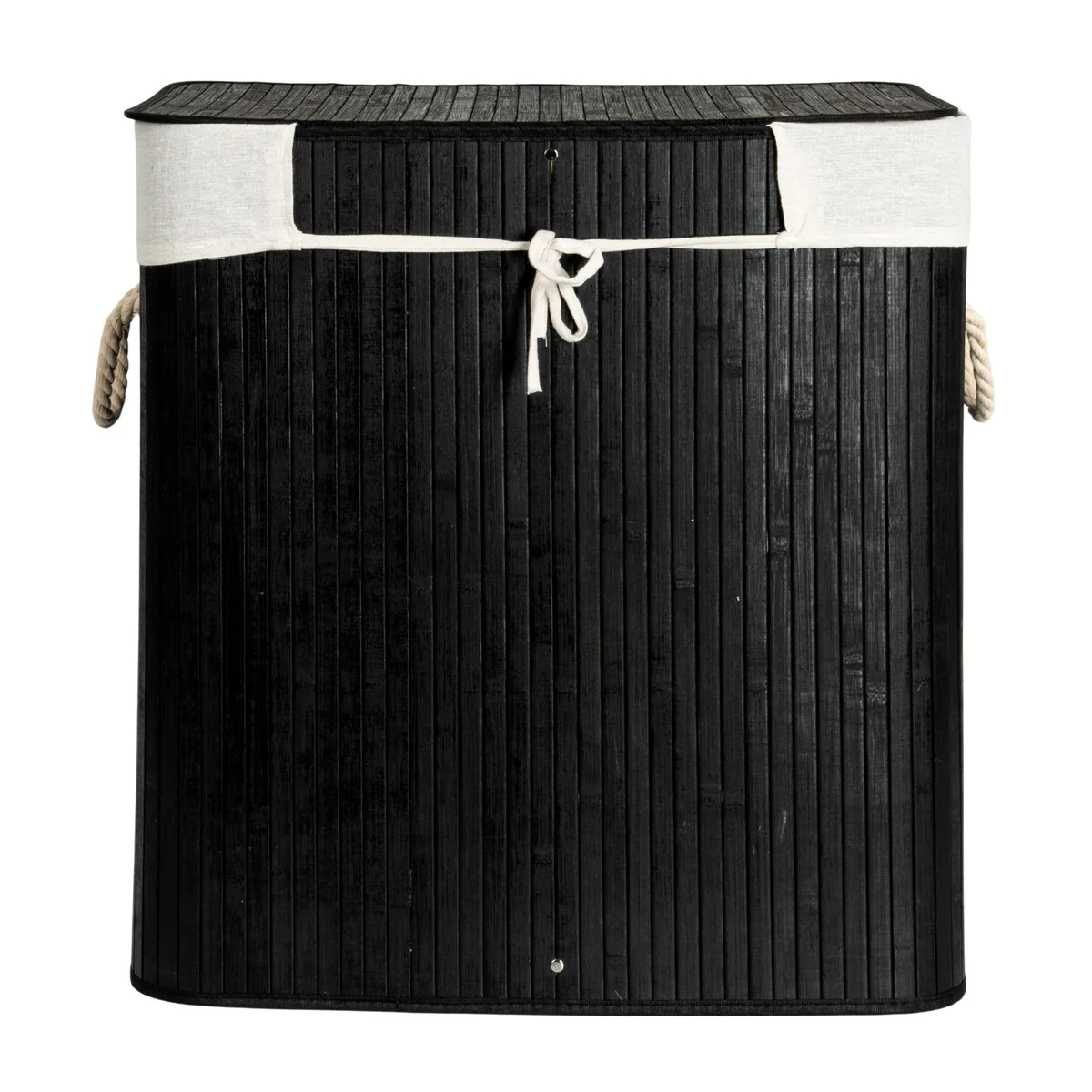 Household Essentials Bamboo Double Laundry Hamper with Rope Handles and Removable Laundry Bag