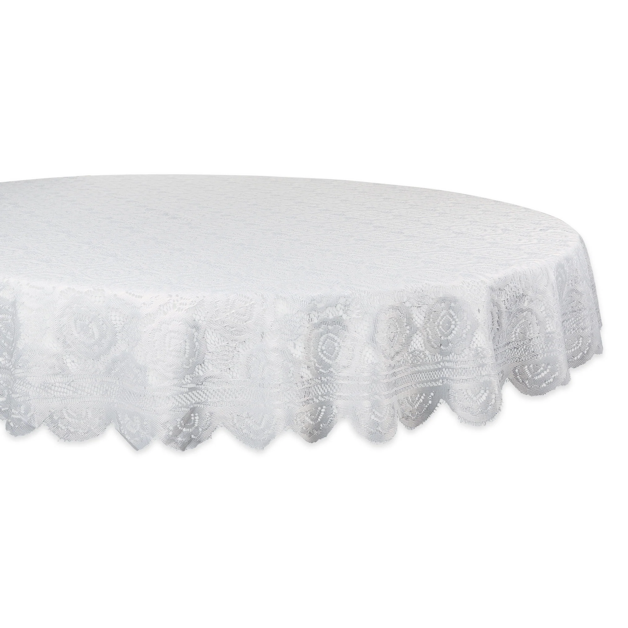 Cream Vintage Polyester Lace Tablecloth 63 Round