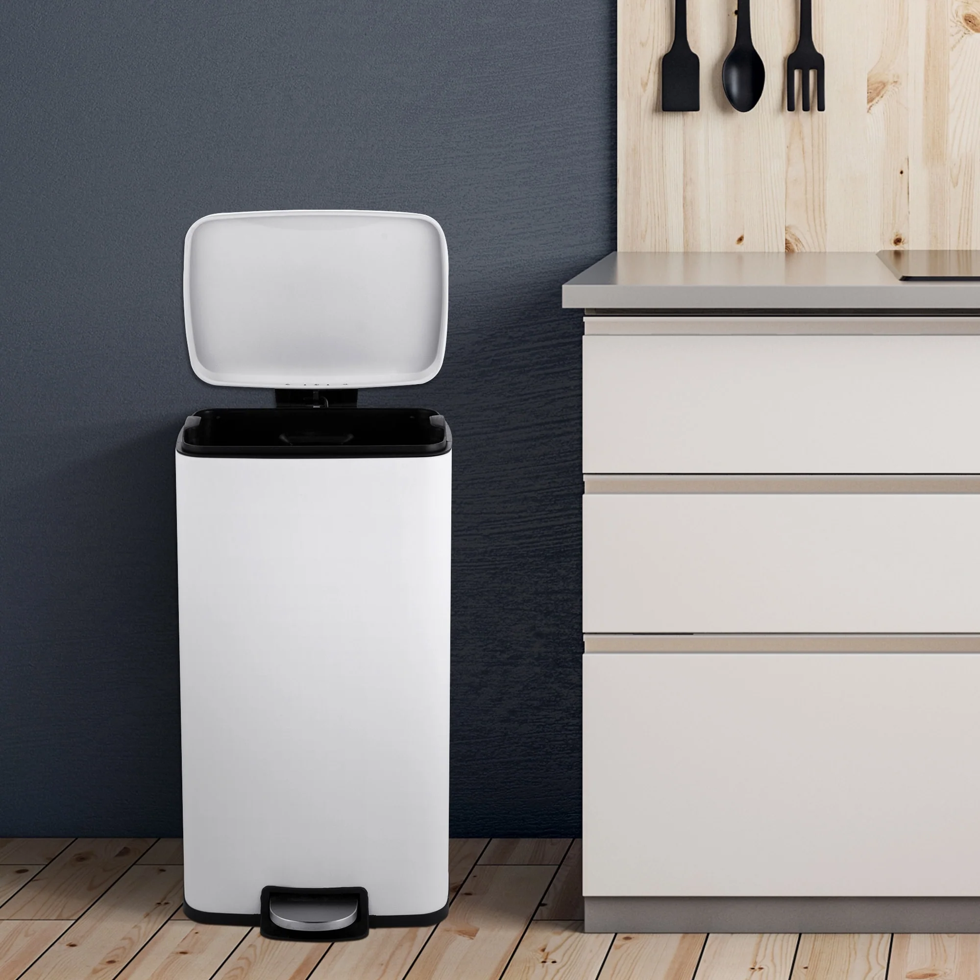 Innovaze 8 Gal./30 Liter Rectangular Matt White step-on Trash Can for kitchen