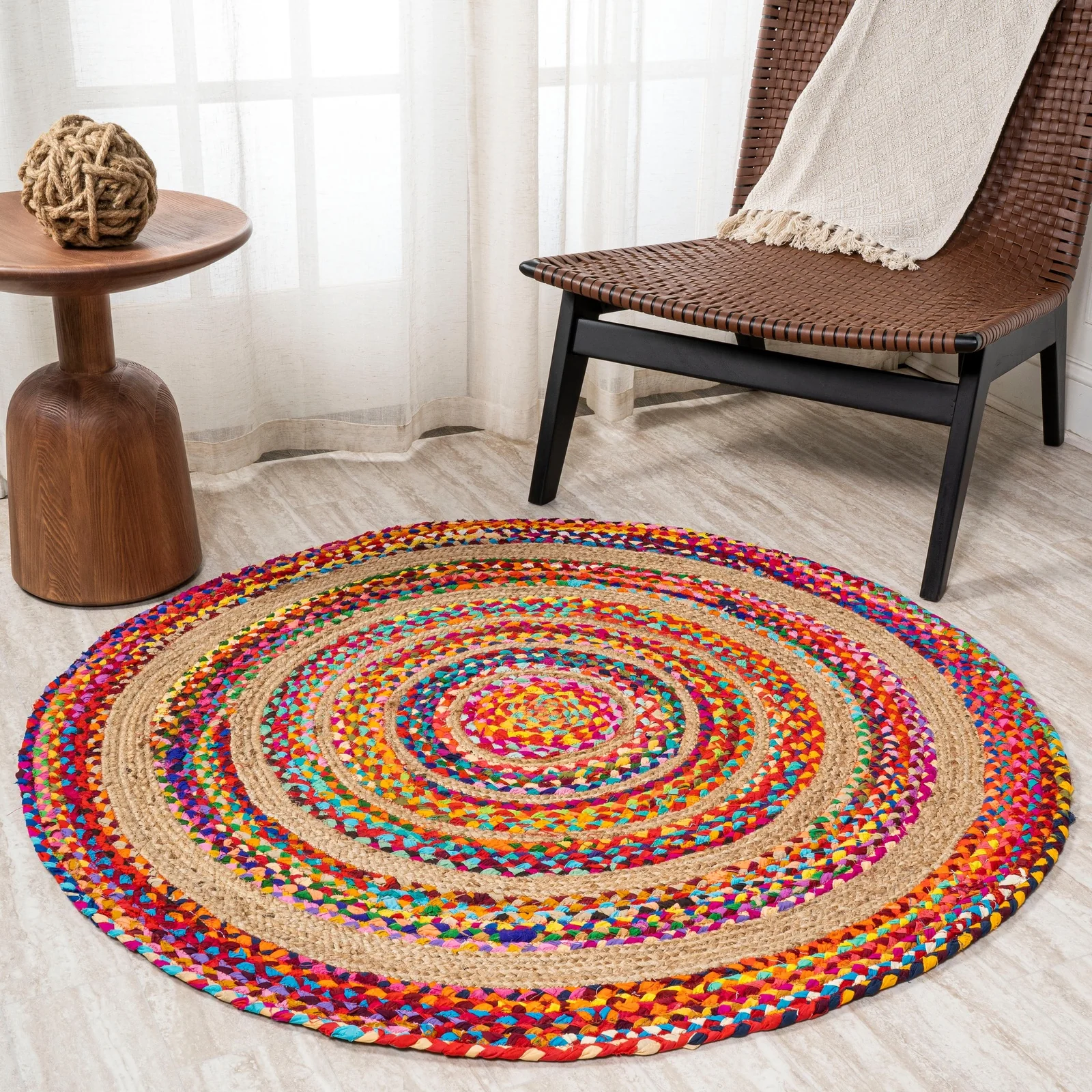 Isla Boho Braided Rag & Jute Natural Area Rug