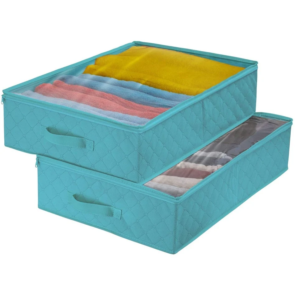 Storage Bags Closet & Underbed Organizer Set, Clear Cover, Foldable with Carry Handles (2-Pack)