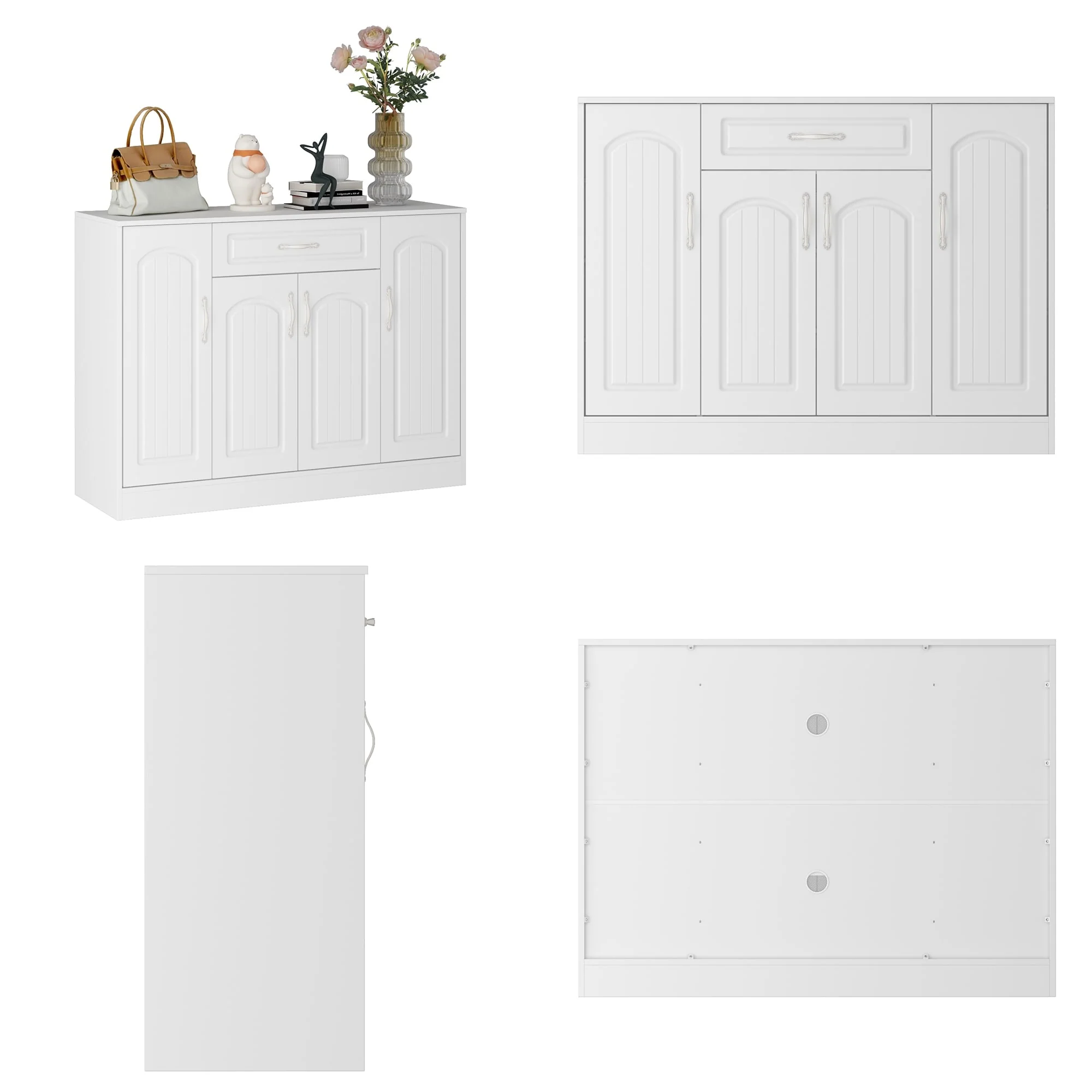 Multi-Functional White Shoe Cabinet with Adjustable Shelves Entryway