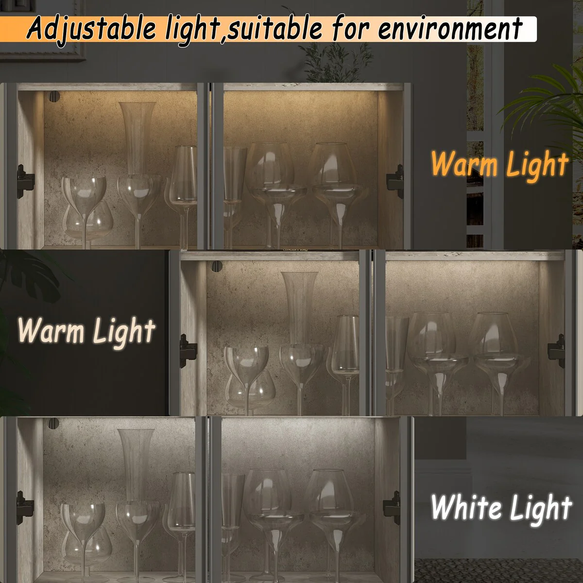 Kitchen Pantry Cabinets 5-Tier Tall Storage Cabinet with Glass Doors