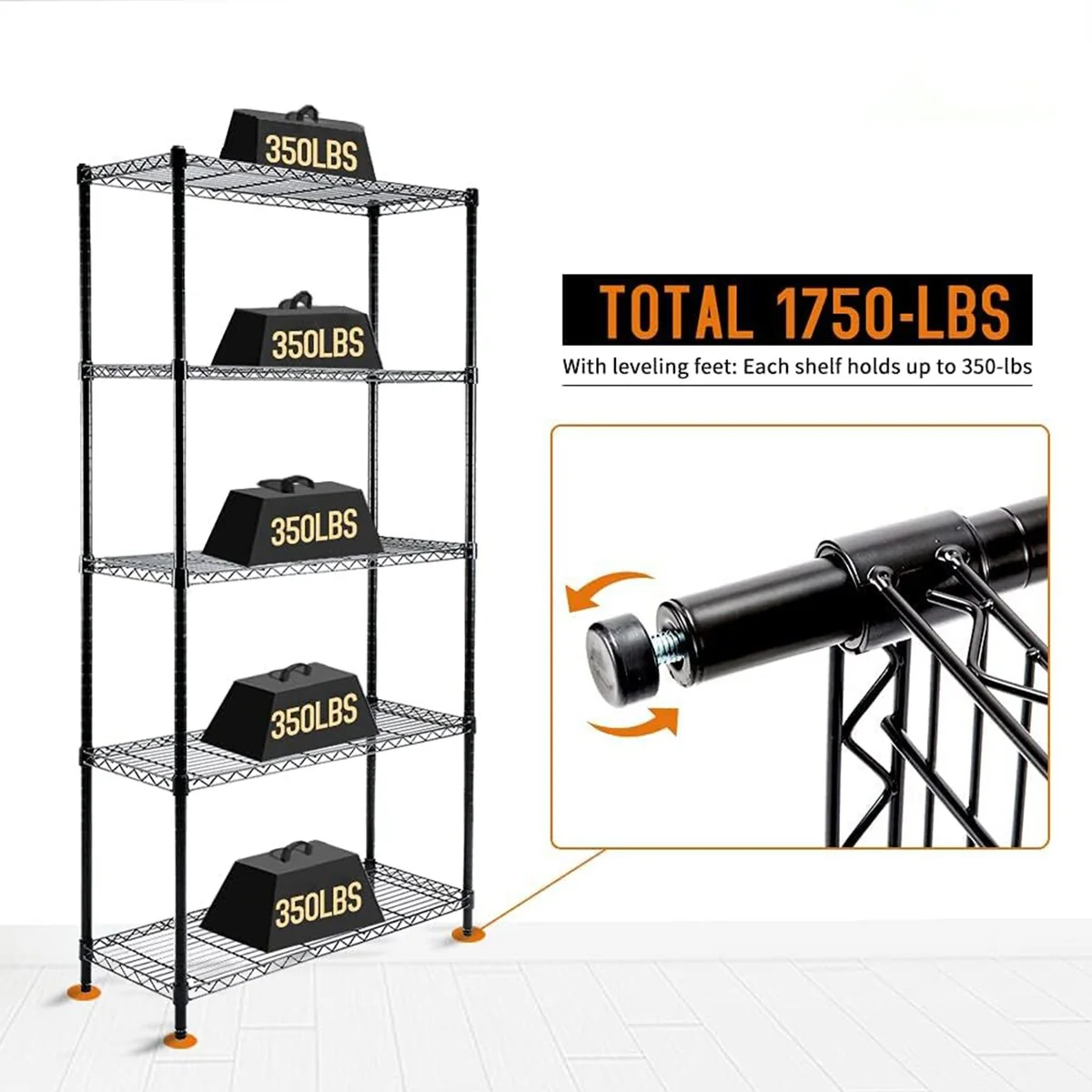 5-Shelf Heavy Duty Carbon Steel Shelving Unit 150lbs/Shelf