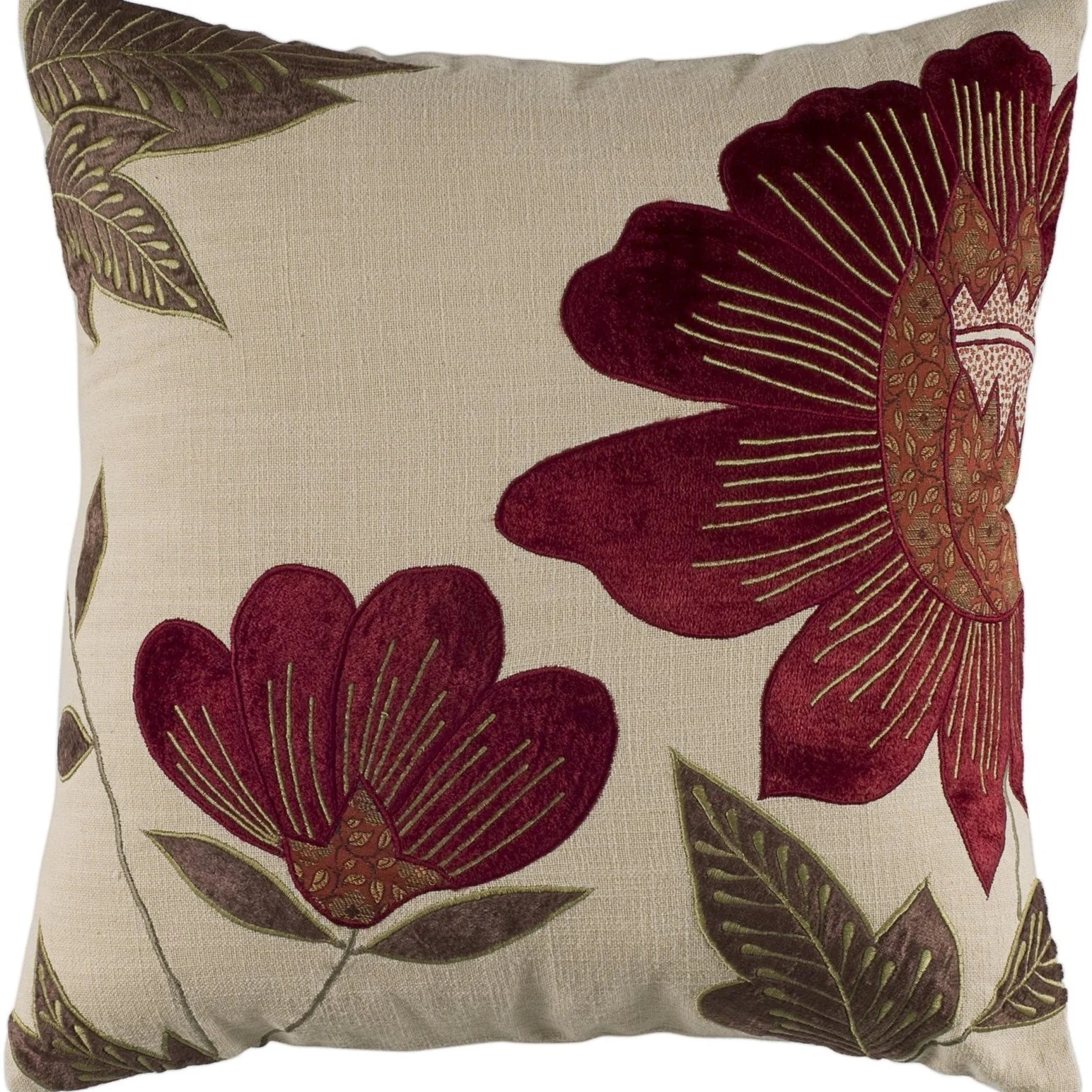 Knife Edged Velvet Floral Decorative Throw Pillow