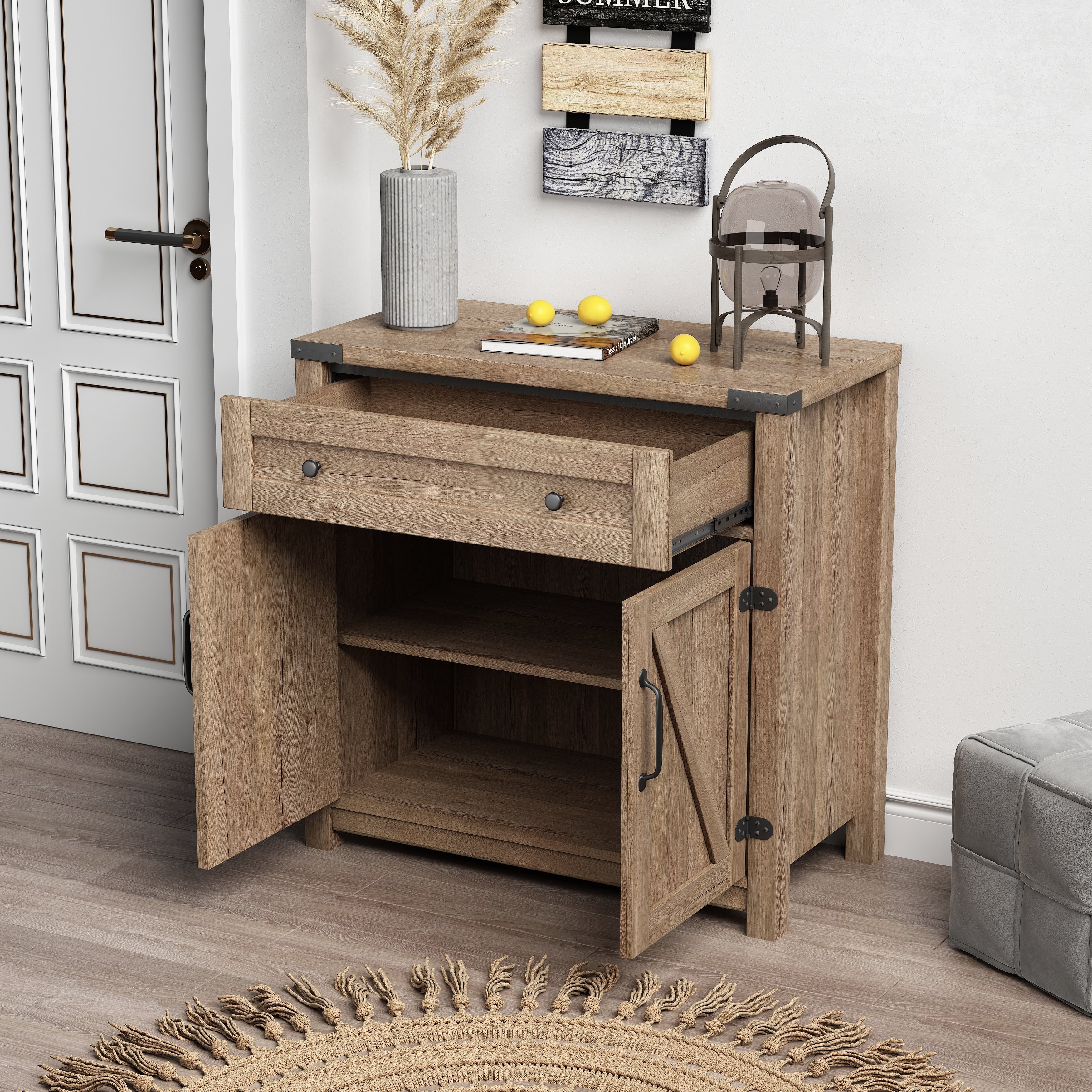 Modern Farmhouse Double Barn Door Accent Cabinet