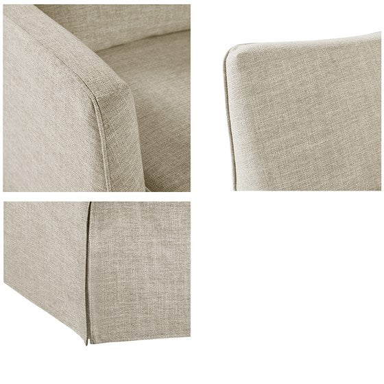 Upholstered Swivel Chair with Metal Base and Recessed Arms