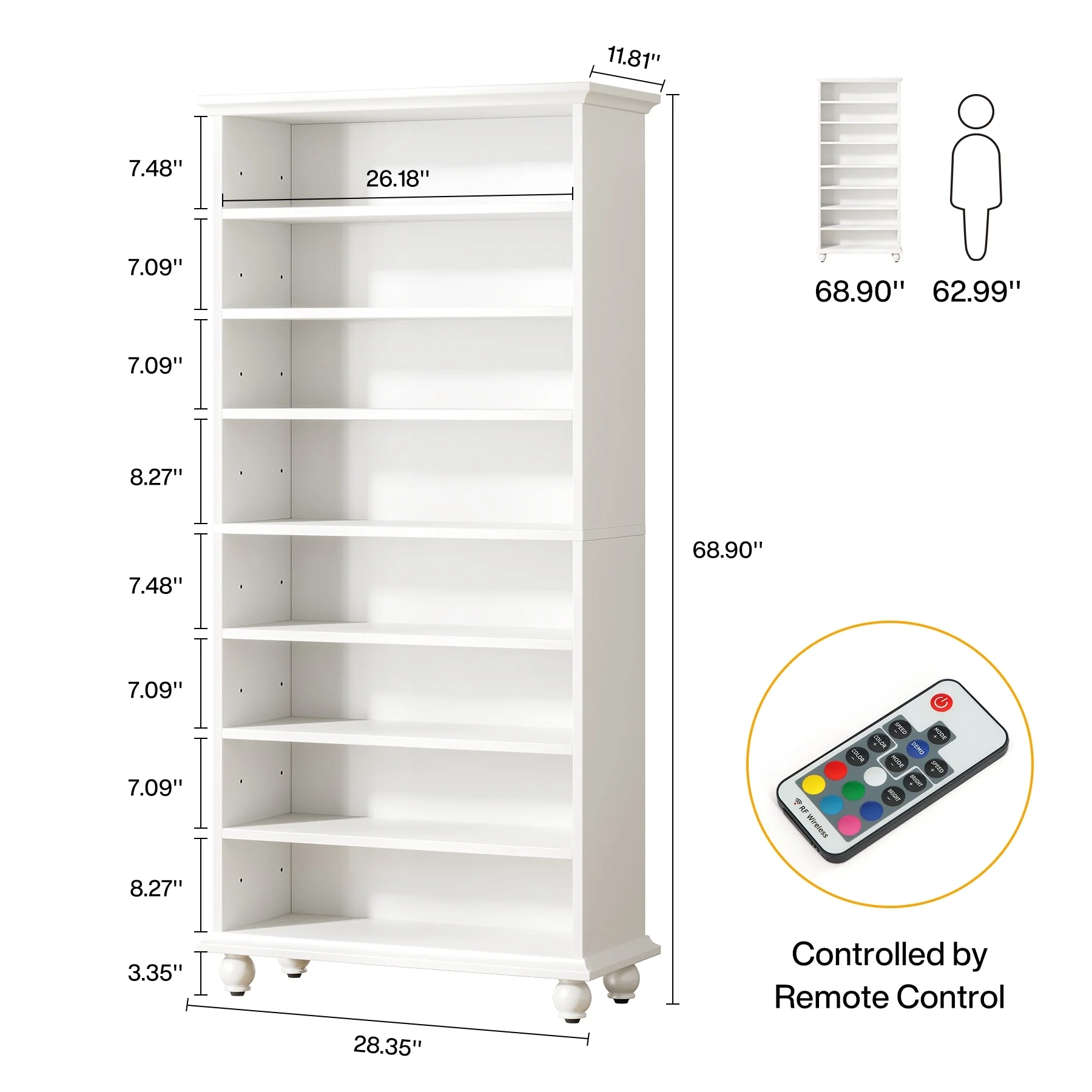 Narrow Tall Shoe Storage Cabinet with LED Lighting for Entryway - 9-Tier