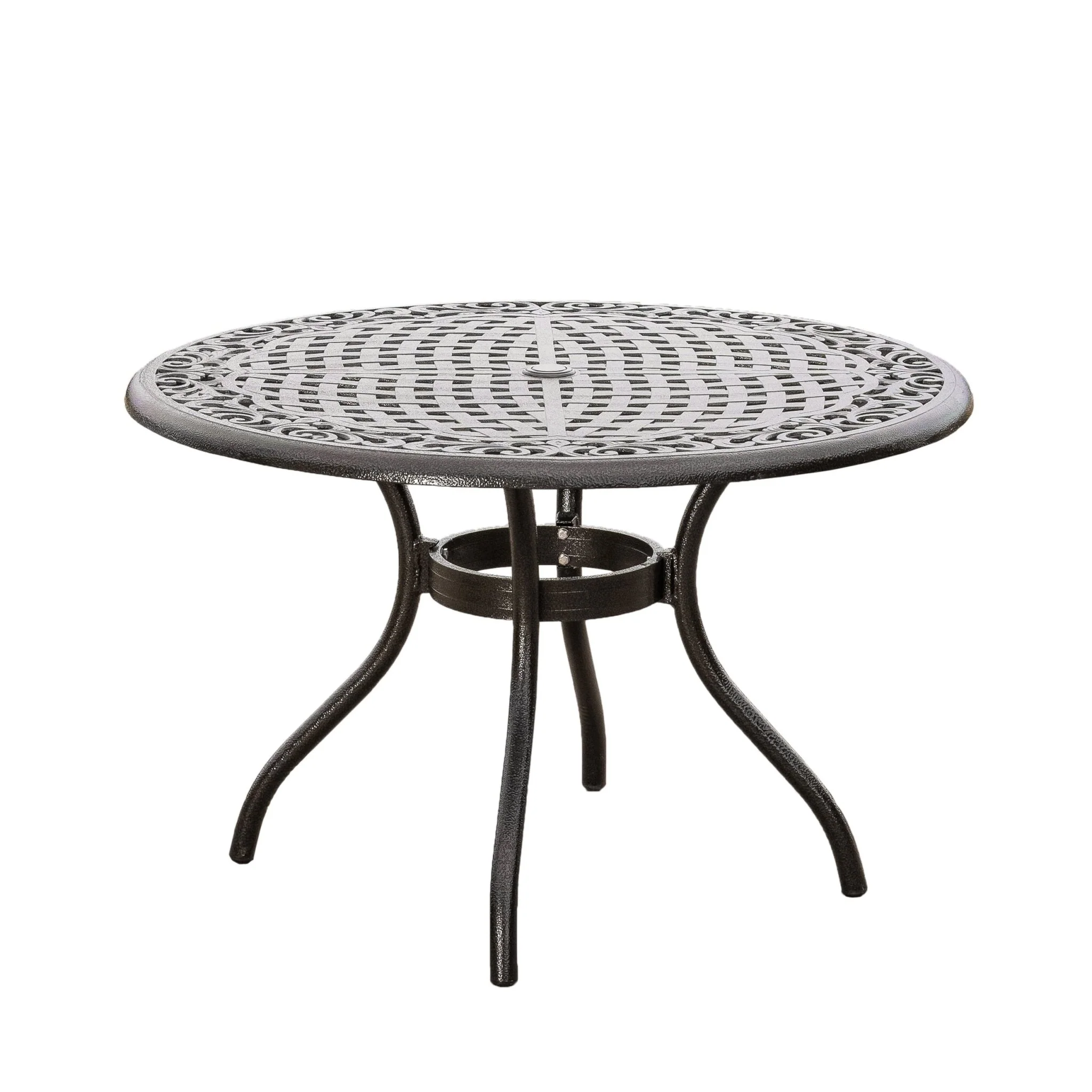 Tranquilius Outdoor Round Dining Table with Lattice Tabletop, Umbrella Hole and Curved Legs