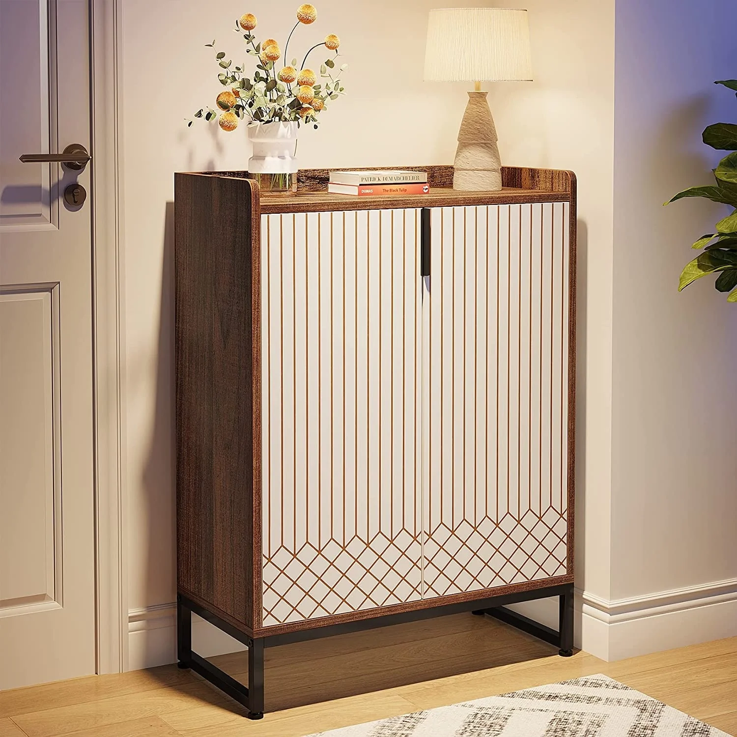 Sturdy 5-Tier Wood Shoe Cabinet with Doors for Entryway Hallway