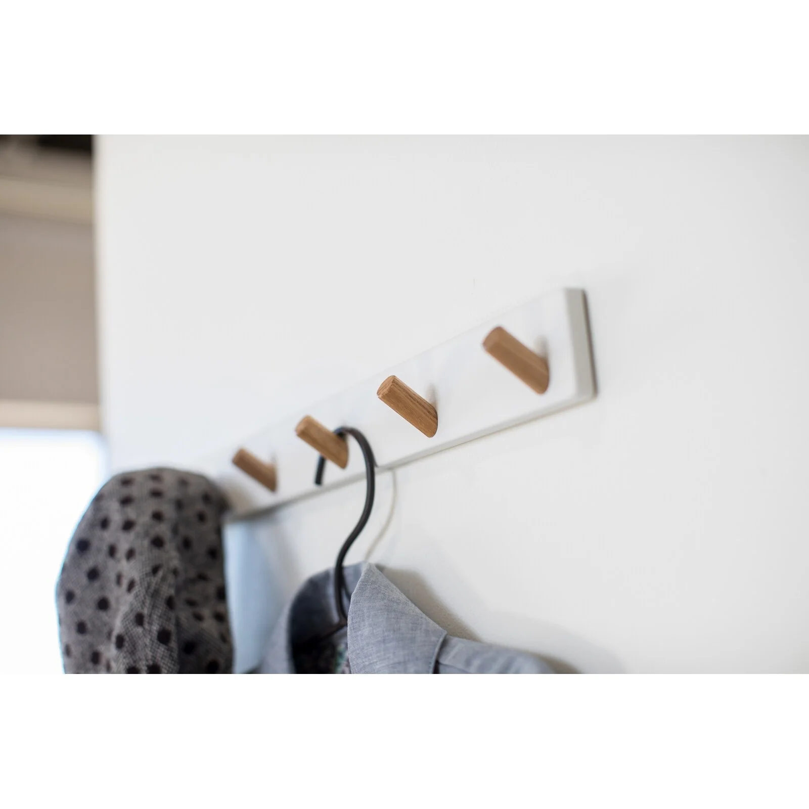 Yamazaki Home Wall-Mounted Coat Rack, Steel and Wood, Holds 13.2 lbs - L 1.77 x W 19.69 x H 1.97 inches