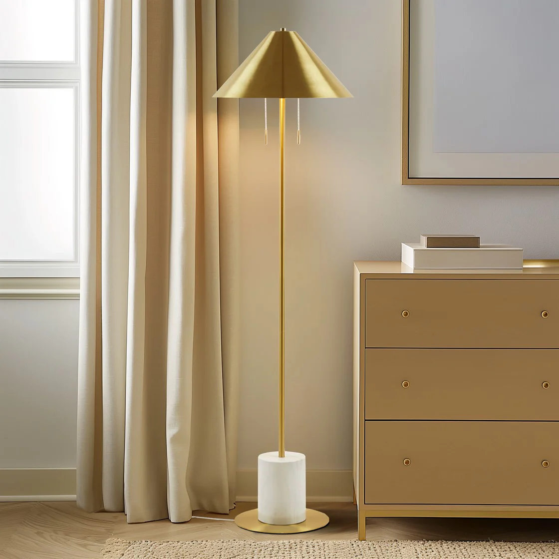 Floor lamp with Faux Marble Base and Pull Chain Switch