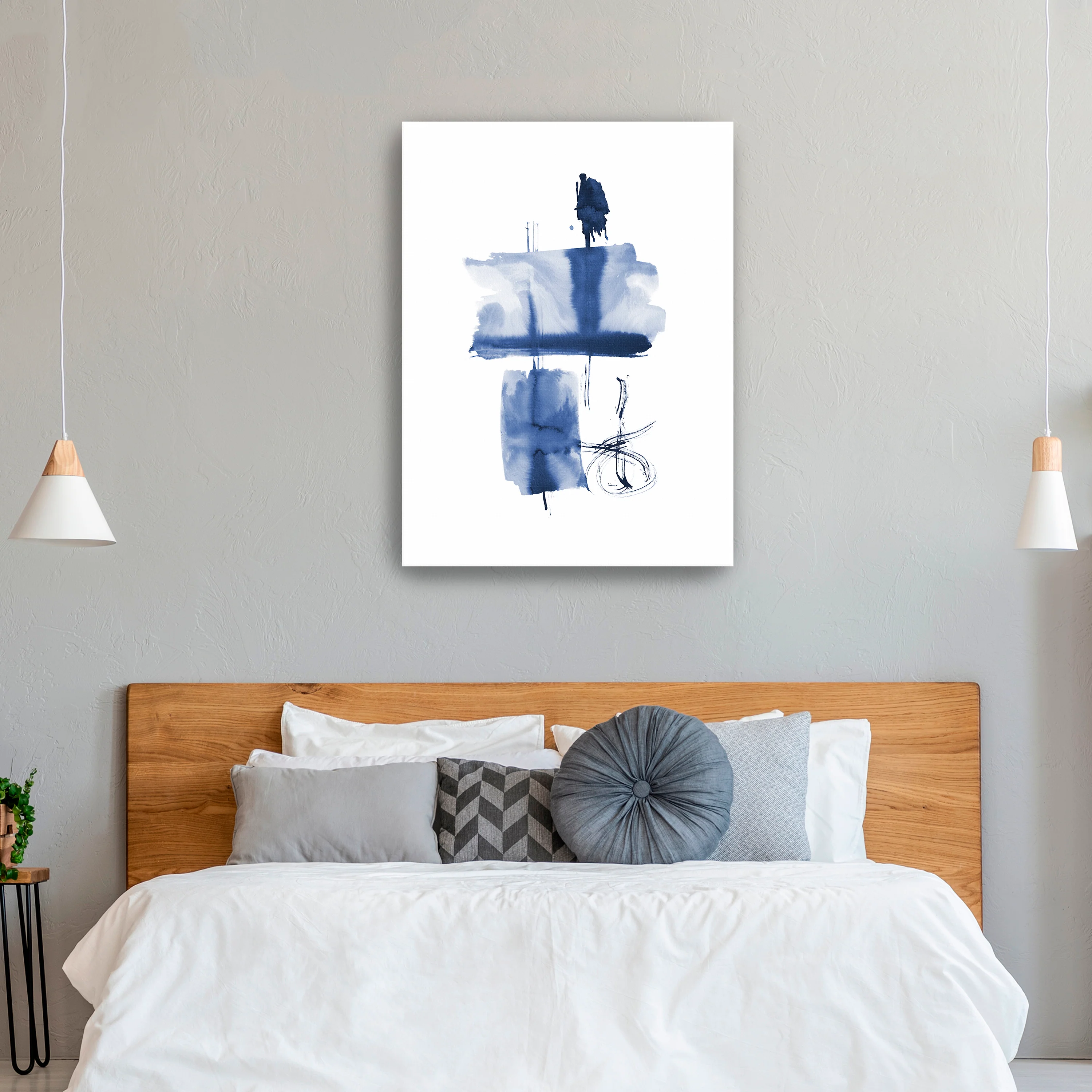 Navy Blue - Ink Flow II Canvas Giclee
