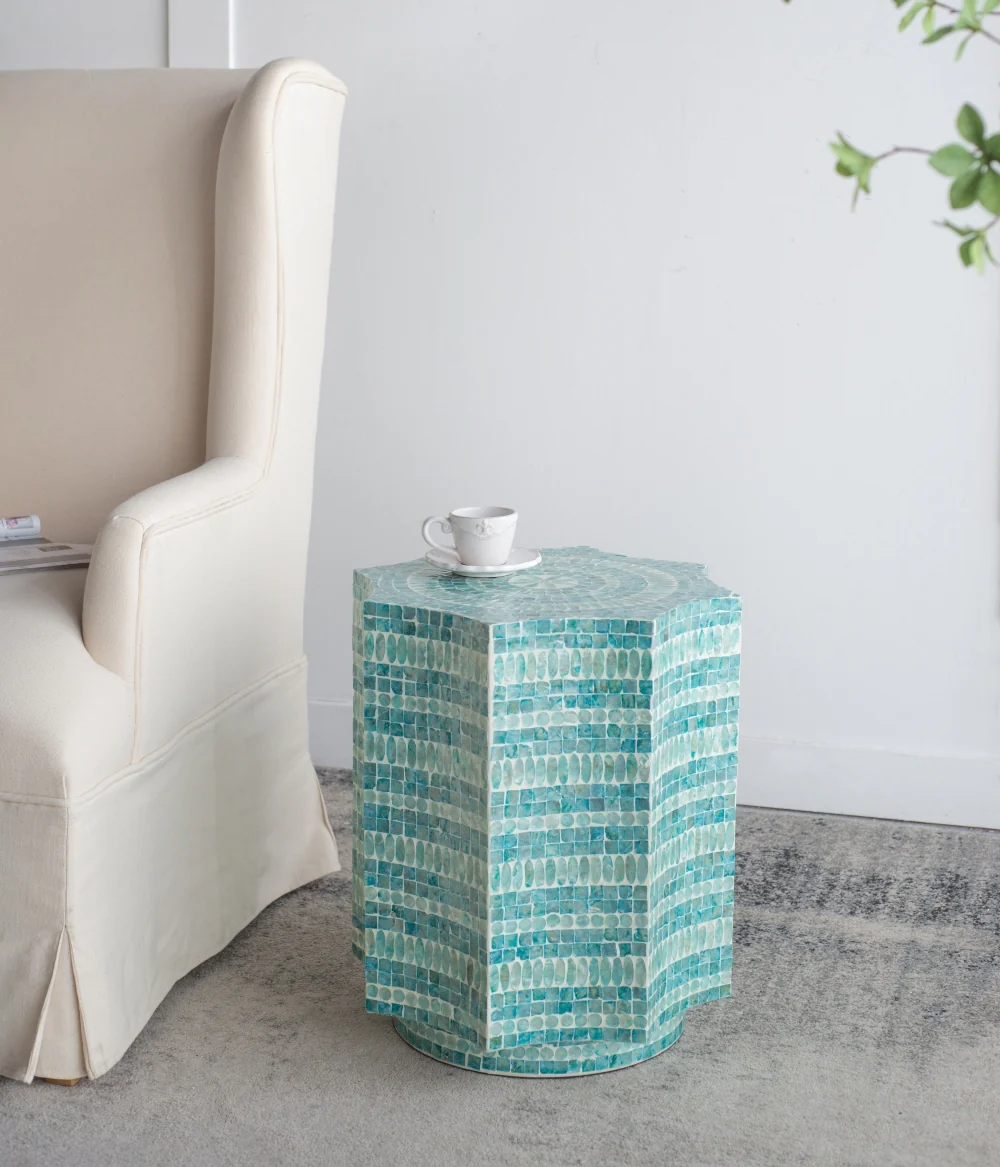 Blue Scalloped Capiz Side Table