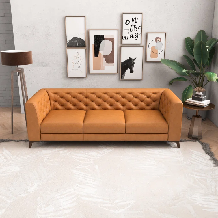 Staley 90" Genuine Leather Tuxedo Arm Sofa