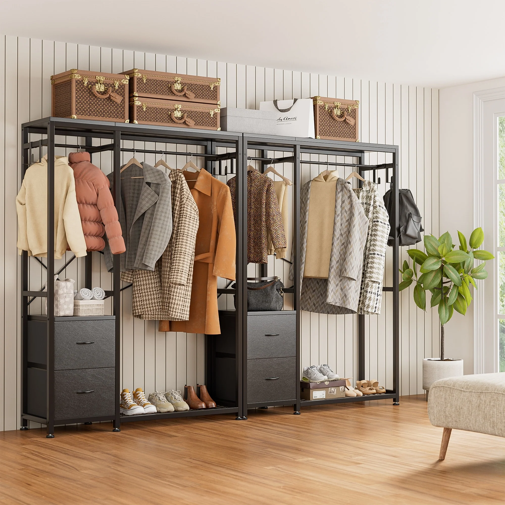 Clothes Rack, Closet Organizer with Storage Shelves, Hanging Bar, Drawers - 47.24