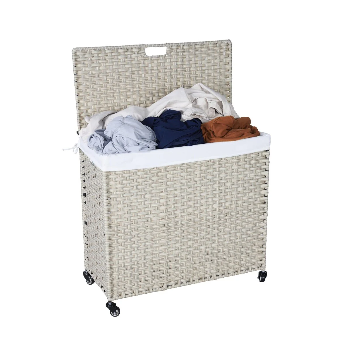 Laundry Hamper with Wheels, 160L Rattan Hampers & 2 Removable Liner Bags, Laundry Basket with Lid - 27