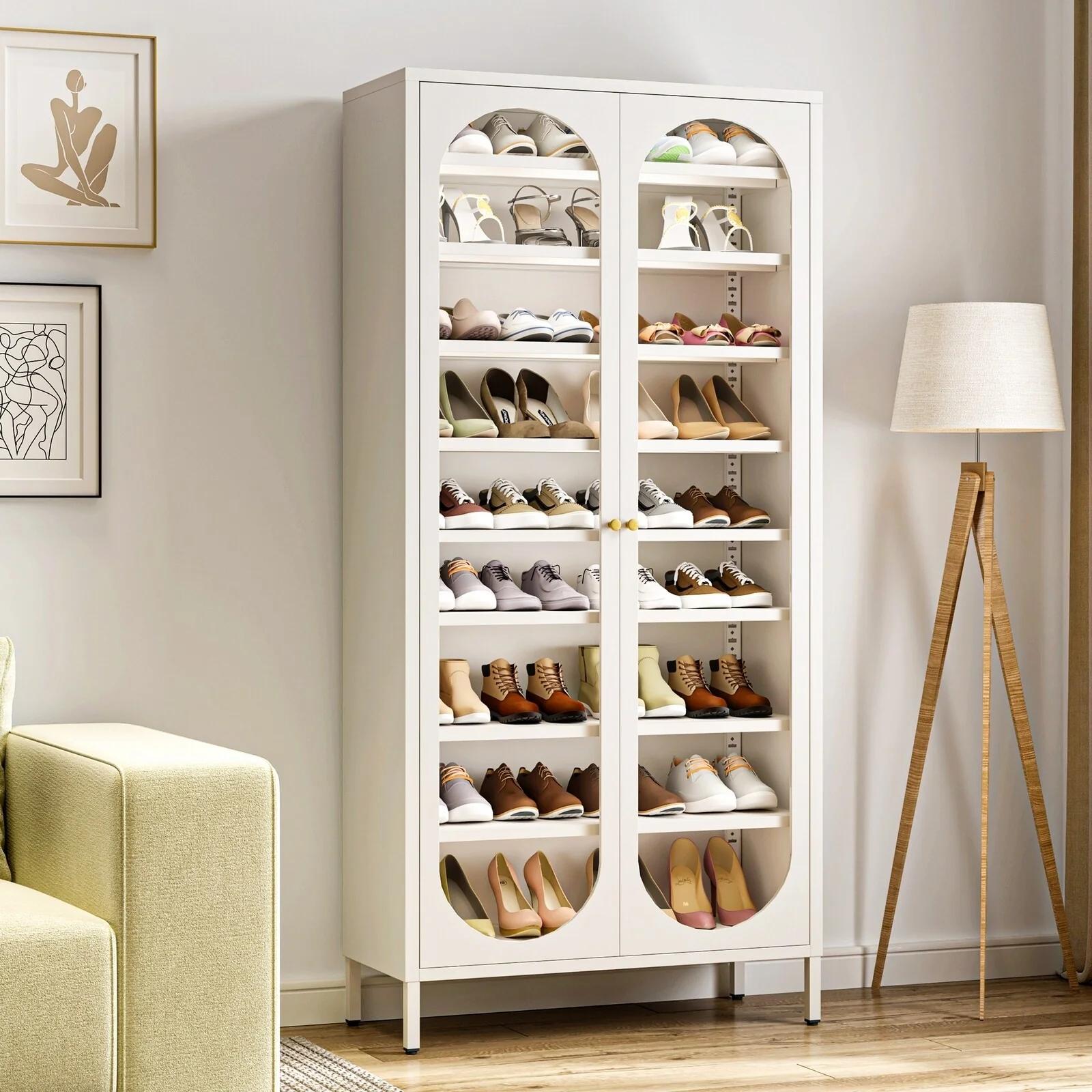 9-Tier Shoe Storage Cabinet with Glass Doors & Adjustable Shelves - 67