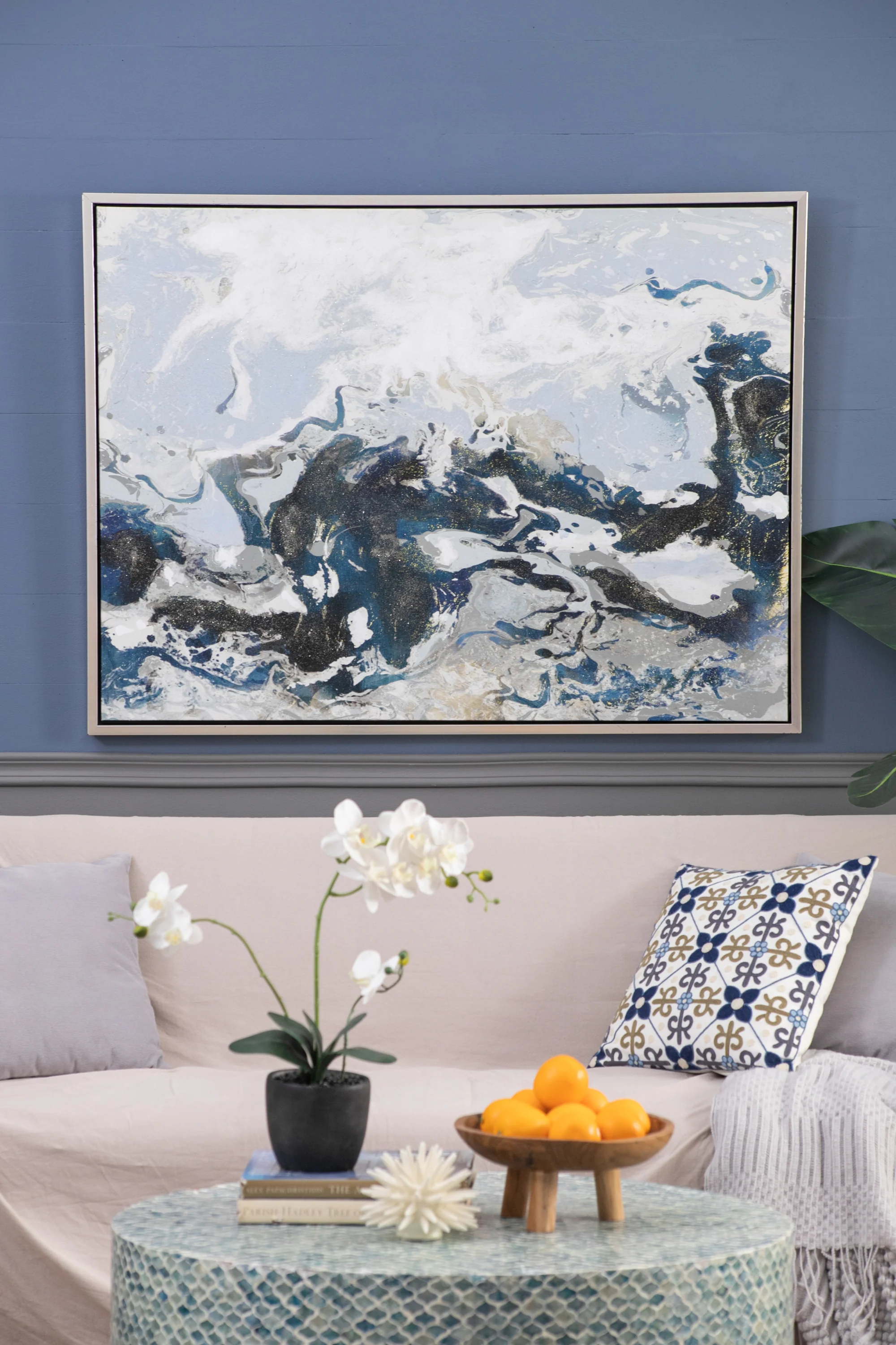Cerulean Seas Framed Hand-painted Wall Art