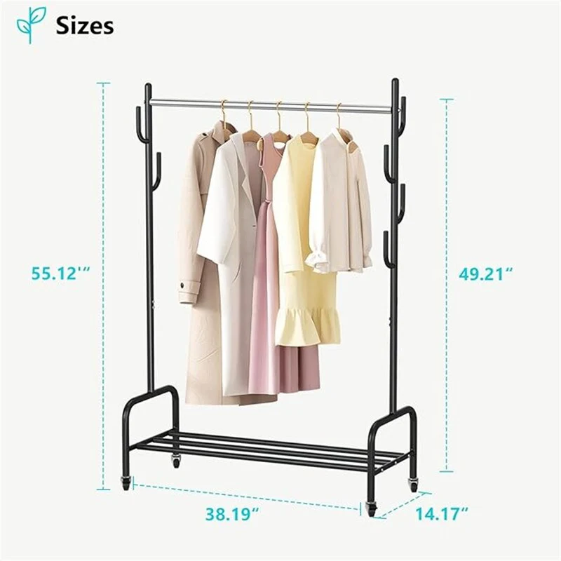 Heavy Duty Clothing Rack with Wheels and Bottom Shelf - 38.19