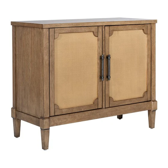 Accent Cabinet with 2 Cane Doors and Metal Pull Handles