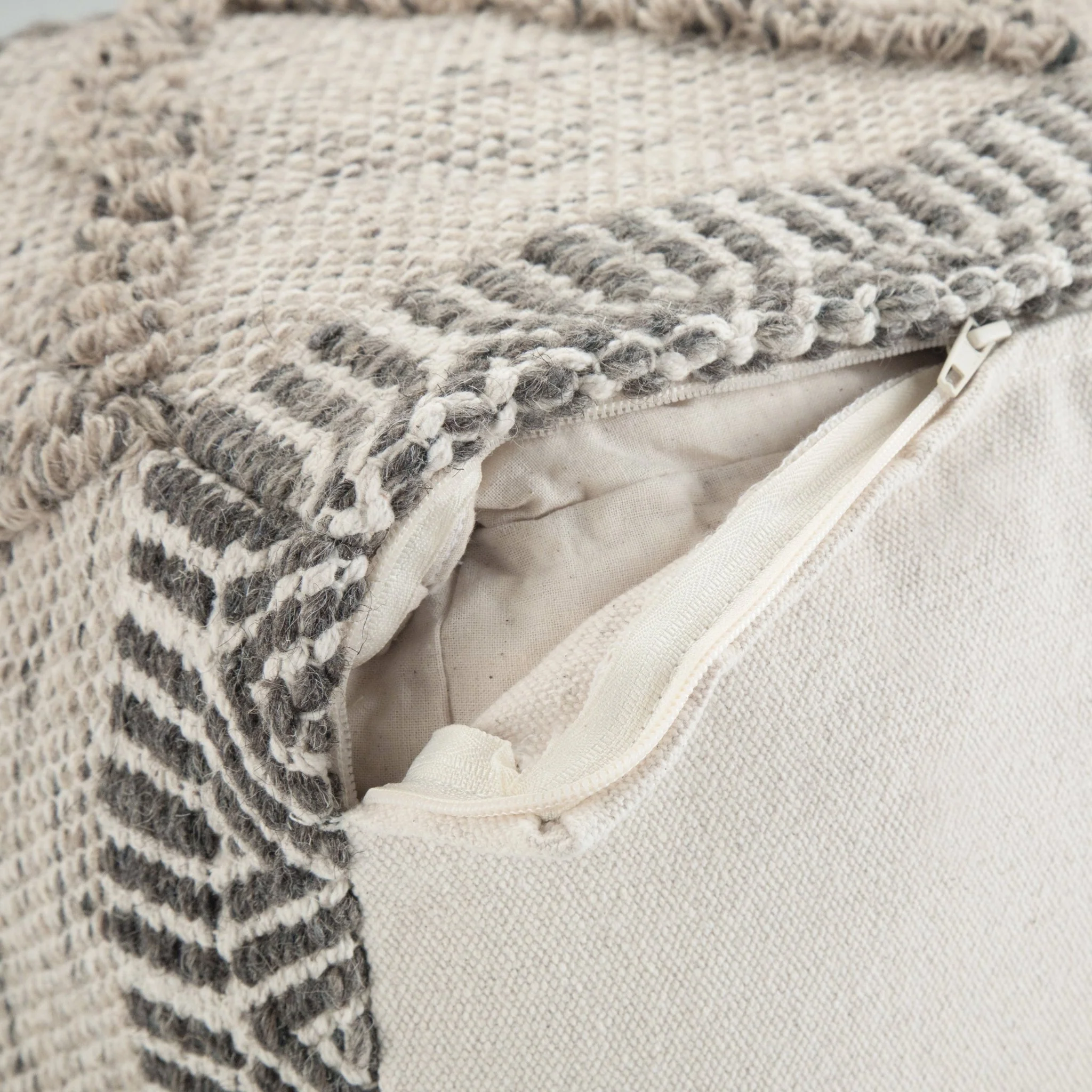 Wool and Cotton Woven Zig-Zag Square Pouf